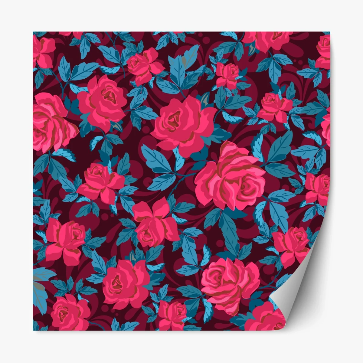 Sticker repositionnable motif floral de roses et feuillage bleu sur fond bordeaux – Wallnifity® Sticker repositionnable motif floral de roses et feuillage bleu sur fond bordeaux – Wallnifity®