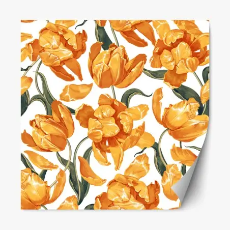 Sticker repositionnable motif tulipes orangées sur fond blanc – Wallnifity®