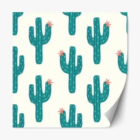 Sticker repositionnable motif cactus graphique vert et rose – Wallnifity®