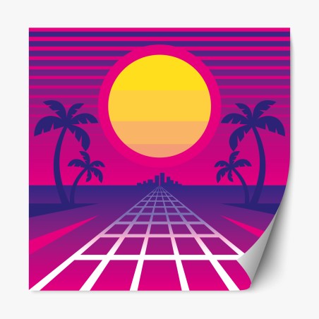 Sticker repositionnable horizon synthwave au soleil néon – Wallnifity®