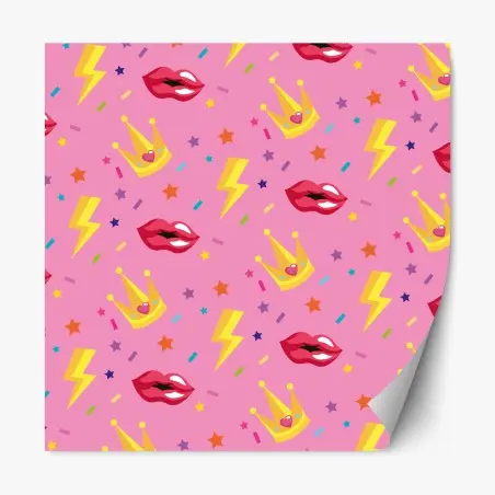 Sticker repositionnable motif pop rose couronnes et baisers – Wallnifity®