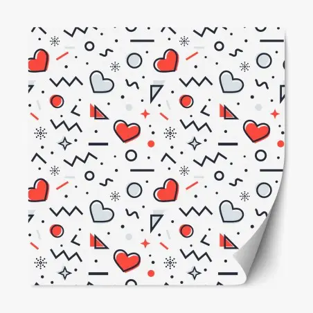 Sticker repositionnable motif géométrique aux cœurs rouge et gris – Wallnifity®