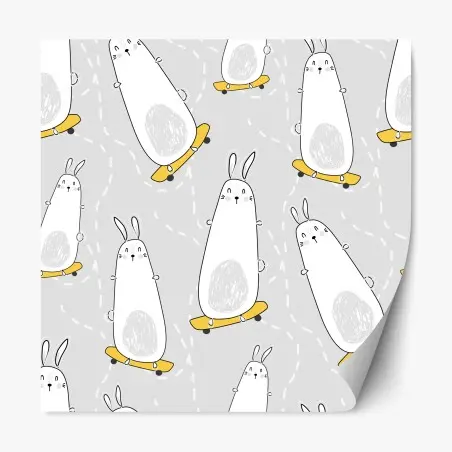 Sticker repositionnable lapins skateurs sur fond gris – Wallnifity®