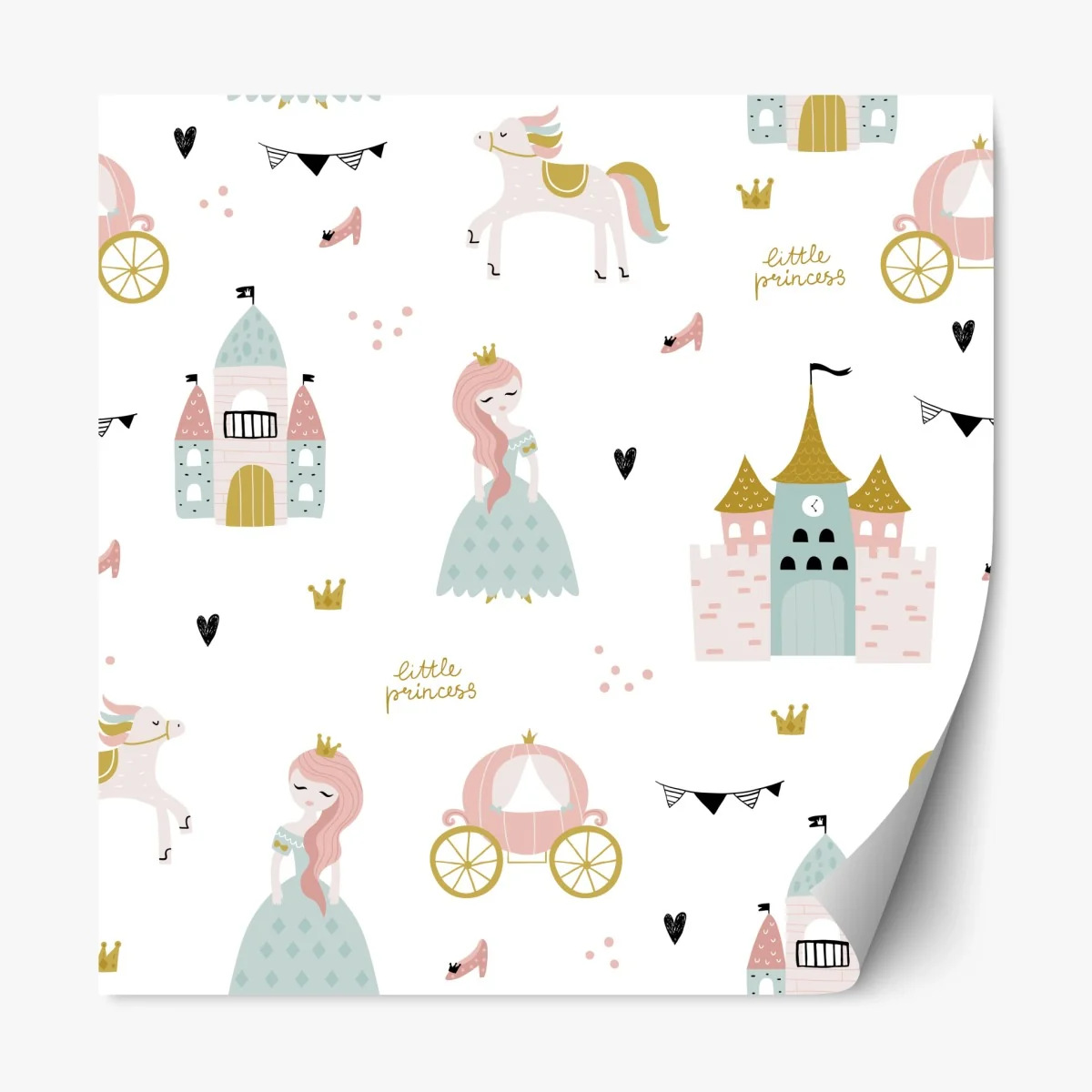 Sticker repositionnable scène de conte de fées pastel avec princesse et château – Wallnifity® Sticker repositionnable scène de conte de fées pastel avec princesse et château – Wallnifity®