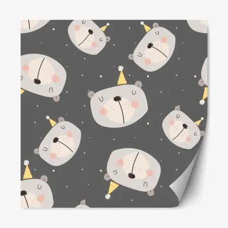 Sticker repositionnable motif oursons en fête sur fond gris – Wallnifity®