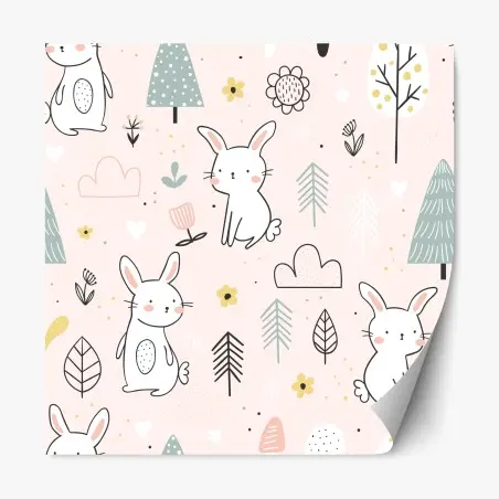 Sticker repositionnable motif lapins pastel pour chambre d'enfant – Wallnifity®