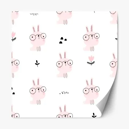Sticker repositionnable motif de lapins roses à lunettes pour chambre d'enfant – Wallnifity®