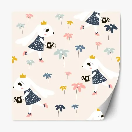 Sticker repositionnable rêve de lapins couronnés et fleurs – Wallnifity®