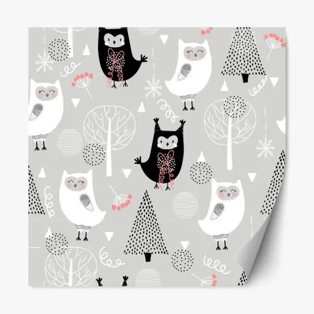 Sticker repositionnable motif de chouettes scandinaves pour chambre d'enfant – Wallnifity®