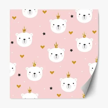 Sticker repositionnable têtes d'ours couronnées sur fond rose – Wallnifity®