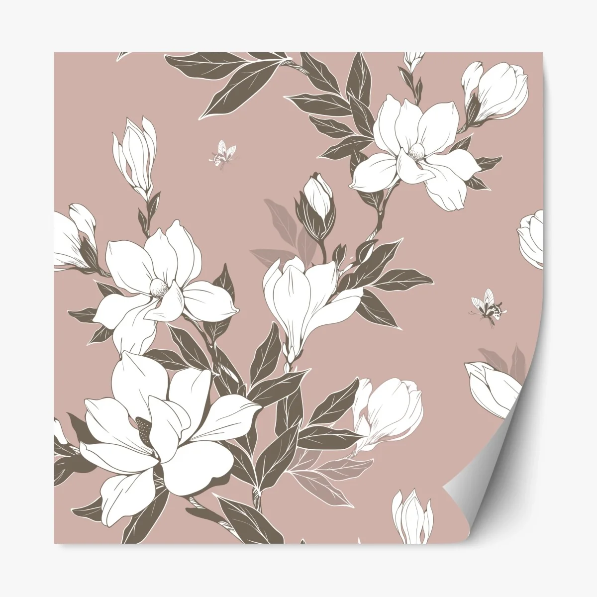 Sticker repositionnable motif floral magnolia sur fond rose poudré – Wallnifity® Sticker repositionnable motif floral magnolia sur fond rose poudré – Wallnifity®