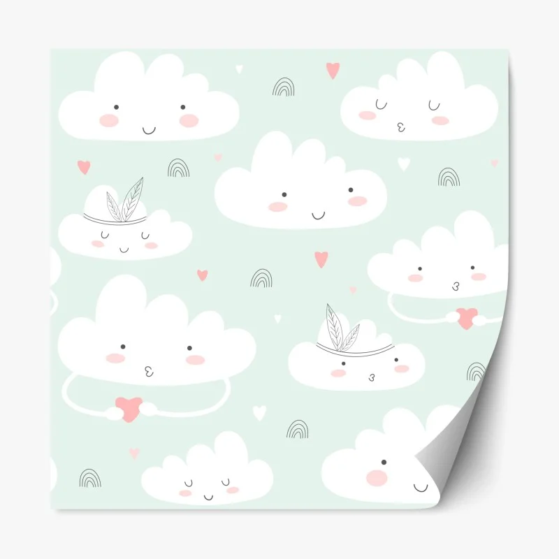 Sticker repositionnable nuages mignons et cœurs pastel pour chambre d'enfant – Wallnifity®