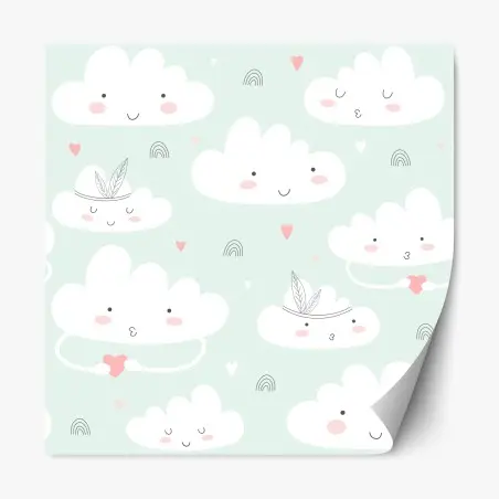 Sticker repositionnable nuages mignons et cœurs pastel pour chambre d'enfant – Wallnifity®