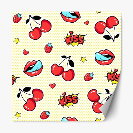 Sticker repositionnable motif pop art cerises et lèvres rétro – Wallnifity®