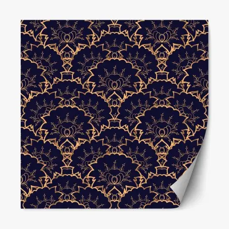 Sticker repositionnable motif floral art déco doré sur fond bleu marine – Wallnifity®