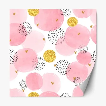 Sticker repositionnable motif bulles aquarelle rose avec accents dorés – Wallnifity®