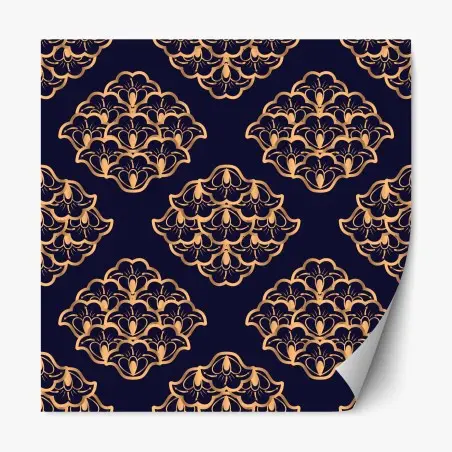 Sticker repositionnable motif floral doré sur fond bleu marine – Wallnifity®