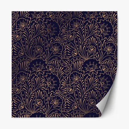 Sticker repositionnable motif floral art déco doré sur fond bleu nuit – Wallnifity®