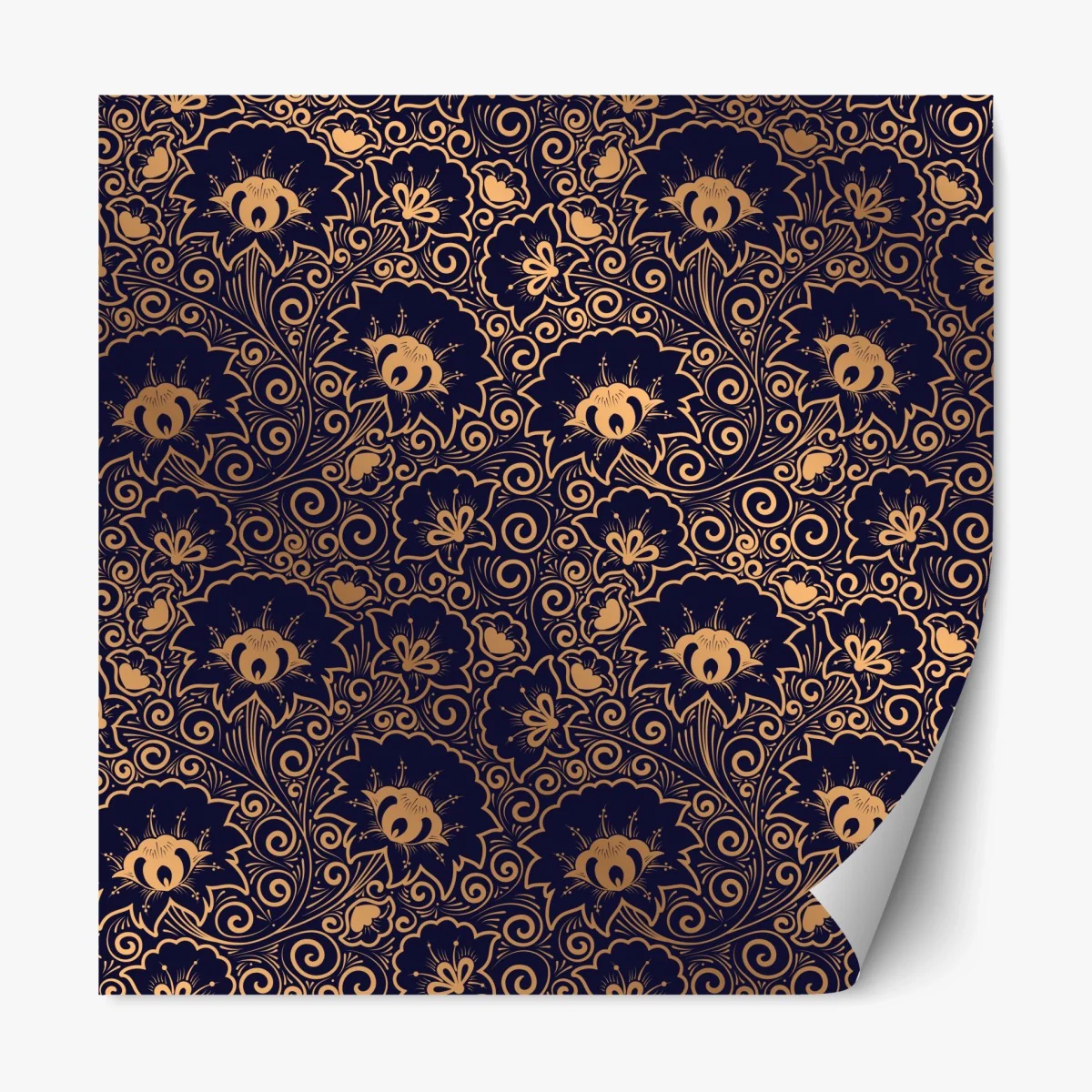 Sticker repositionnable motif floral baroque doré sur fond bleu marine – Wallnifity® Sticker repositionnable motif floral baroque doré sur fond bleu marine – Wallnifity®
