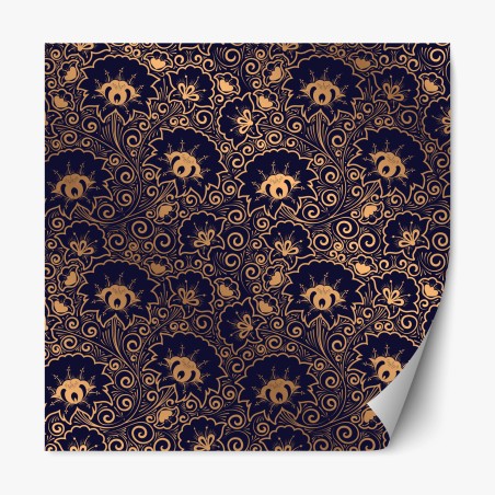 Sticker repositionnable motif floral baroque doré sur fond bleu marine – Wallnifity®