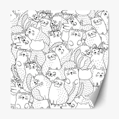 Sticker repositionnable motif de chats mignons en noir et blanc – Wallnifity®