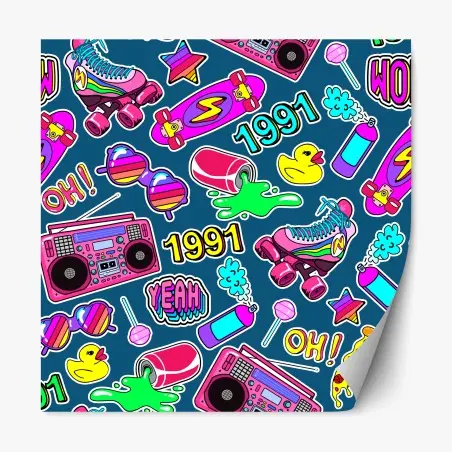 Sticker repositionnable motifs rétro années 90 colorés et ludiques – Wallnifity®