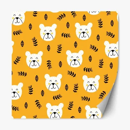 Sticker repositionnable motif oursons joyeux sur fond moutarde – Wallnifity®