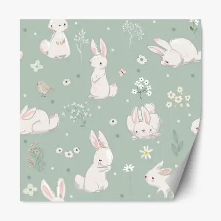 Sticker repositionnable motif de lapins pastel pour décoration murale enfantine – Wallnifity®