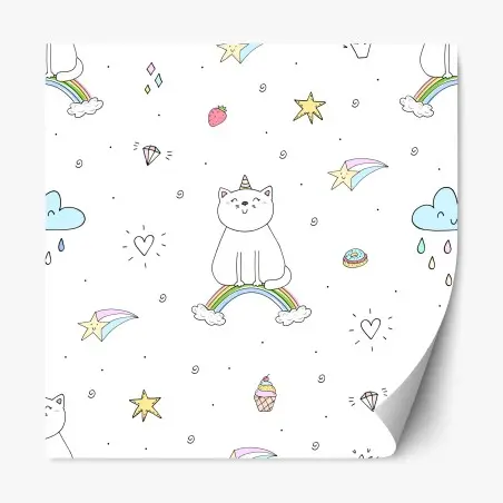 Sticker repositionnable motif chaton arc-en-ciel mignon pour chambre d'enfant – Wallnifity®