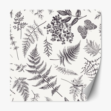 Sticker repositionnable motif botanique délicat en noir et blanc – Wallnifity®