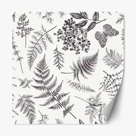 Sticker repositionnable motif botanique délicat en noir et blanc – Wallnifity®