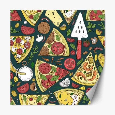 Sticker repositionnable motif pizzas et ingrédients dessiné à la main – Wallnifity®