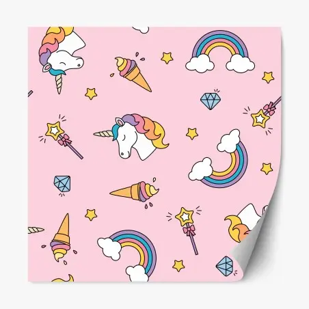 Sticker repositionnable rêve de licorne pastel sur fond rose – Wallnifity®