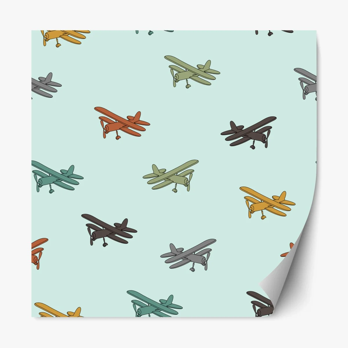 Sticker repositionnable motif biplans colorés sur fond pastel – Wallnifity® Sticker repositionnable motif biplans colorés sur fond pastel – Wallnifity®
