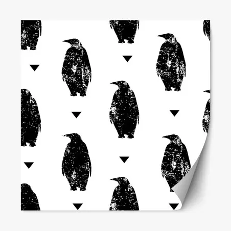 Sticker repositionnable motif manchots graphiques noir et blanc – Wallnifity®