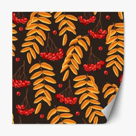 Sticker repositionnable motif automnal feuilles dorées et baies rouges – Wallnifity®