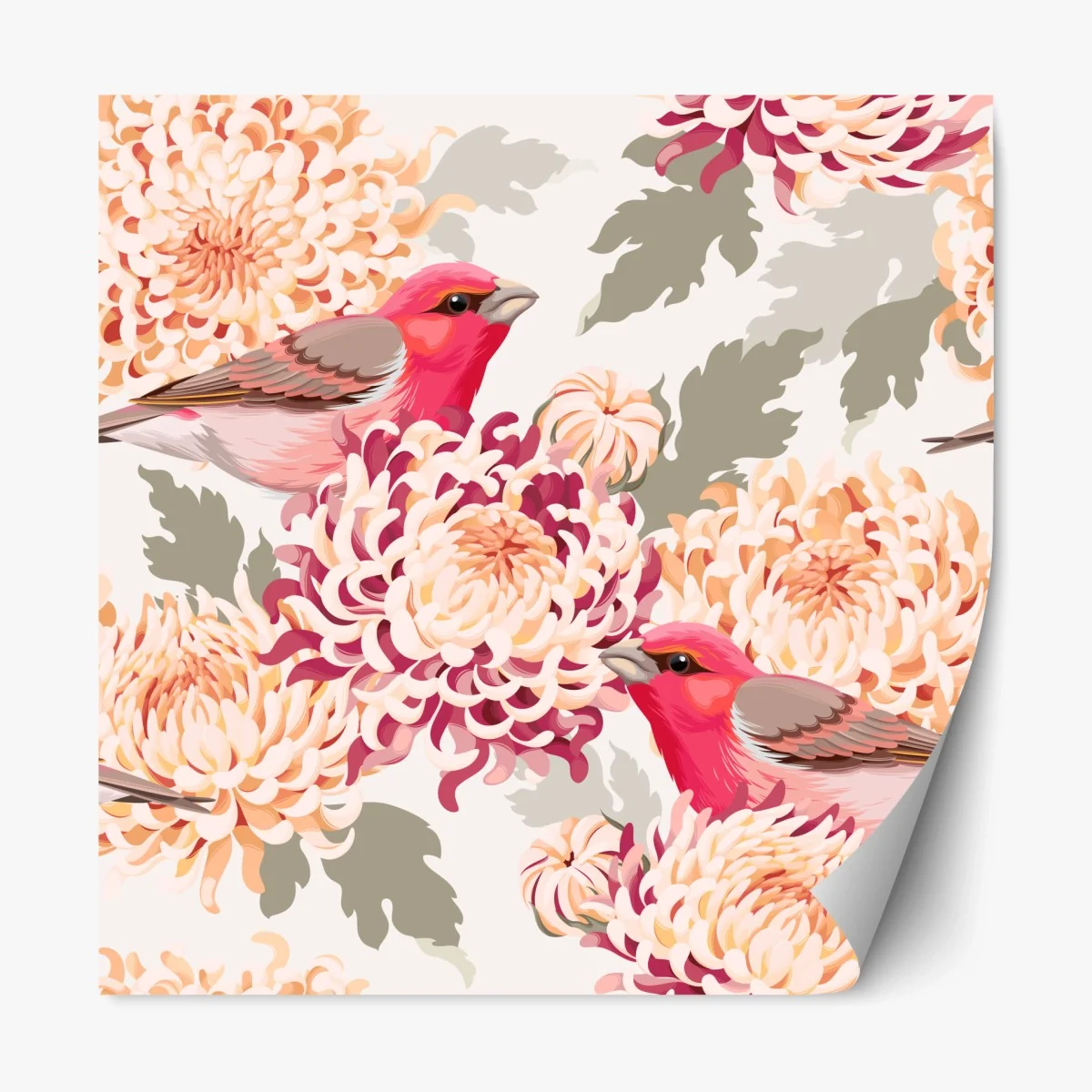 Sticker repositionnable oiseaux roses et chrysanthèmes en motif élégant – Wallnifity® Sticker repositionnable oiseaux roses et chrysanthèmes en motif élégant – Wallnifity®