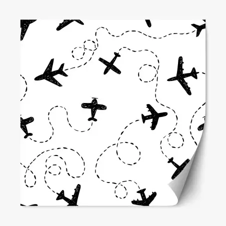 Sticker repositionnable motif d'avions en vol noir et blanc – Wallnifity®