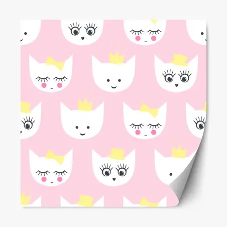 Sticker repositionnable charmant motif de chatons princesse sur fond rose – Wallnifity®