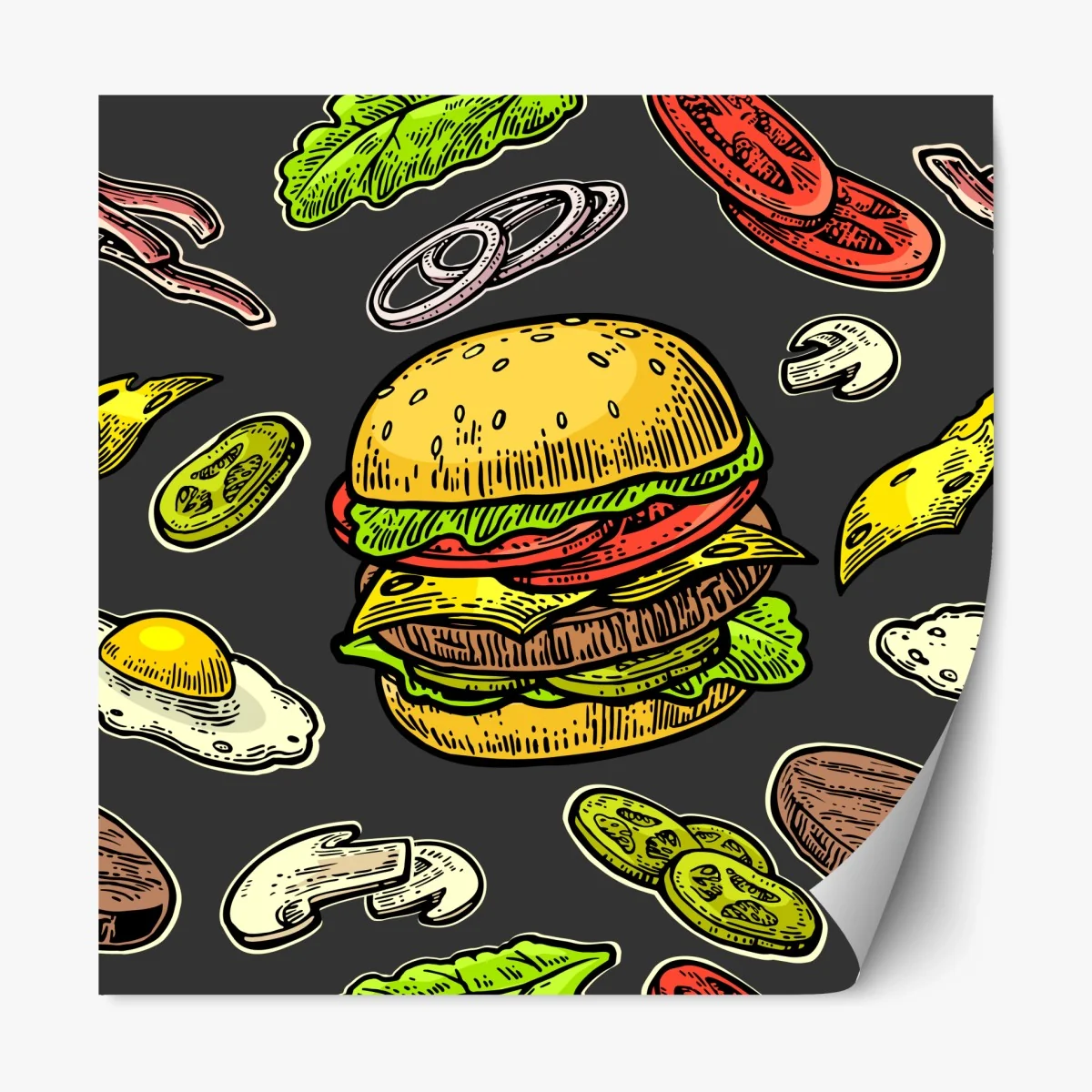 Sticker repositionnable illustration burger rétro colorée – Wallnifity® Sticker repositionnable illustration burger rétro colorée – Wallnifity®