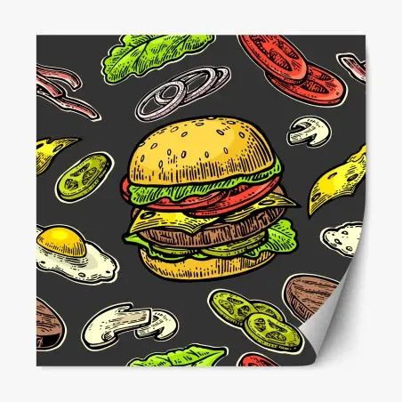 Sticker repositionnable illustration burger rétro colorée – Wallnifity®