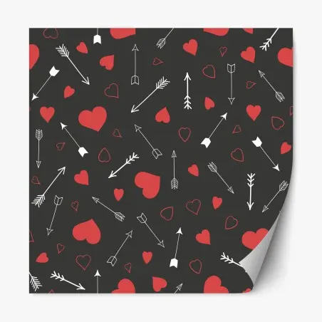Sticker repositionnable motif de cœurs rouges et flèches blanches sur fond sombre – Wallnifity®