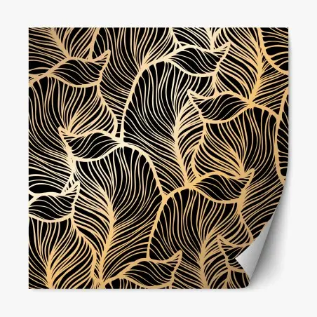 Sticker repositionnable motif feuilles dorées sur fond noir – Wallnifity®