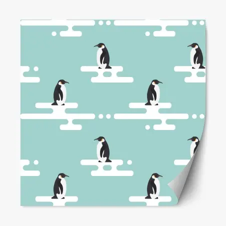 Sticker repositionnable manchots sur plaques de glace motif ludique – Wallnifity®