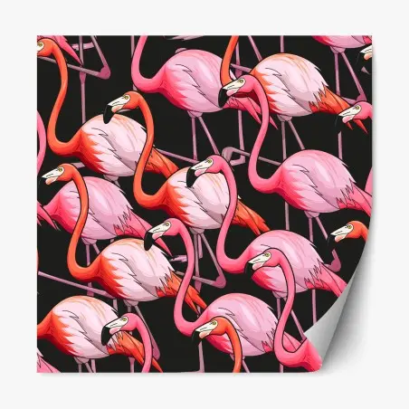 Sticker repositionnable motif flamants roses tropicaux sur fond noir – Wallnifity®