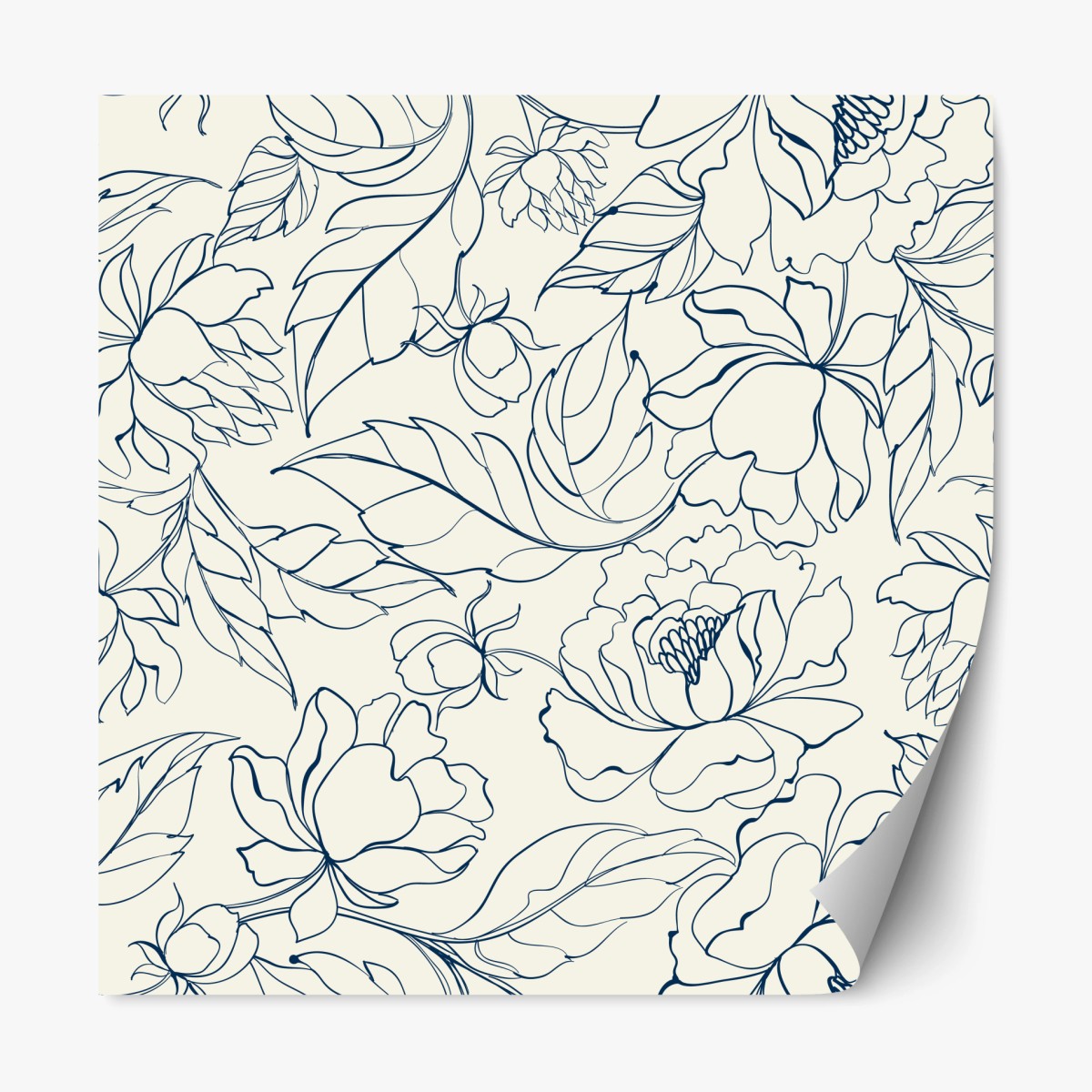 Sticker repositionnable motif floral délicat bleu marine sur fond crème – Wallnifity®