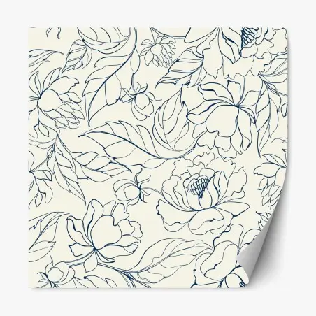 Sticker repositionnable motif floral délicat bleu marine sur fond crème – Wallnifity®