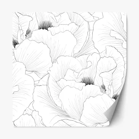 Sticker repositionnable motif floral linéaire noir et blanc pour décoration murale – Wallnifity®