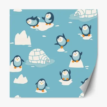 Sticker repositionnable douce scène de pingouins sur la banquise – Wallnifity®