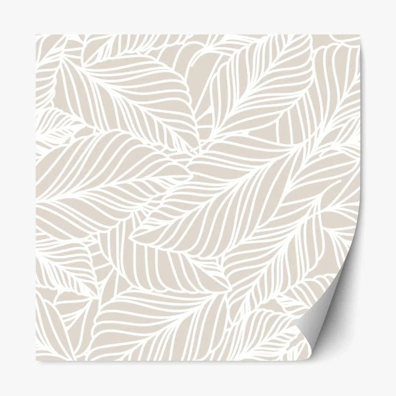 Sticker repositionnable motif de feuilles beige et blanc minimaliste – Wallnifity®